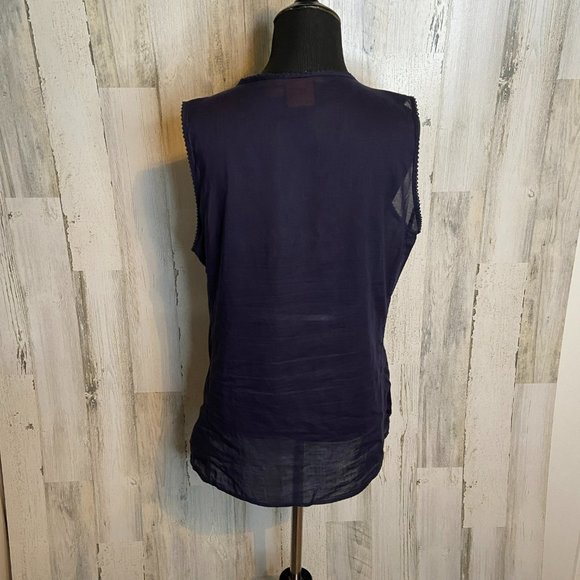 CLEARANCE Tory Burch Women's Size 10 Sheer Sleeveless Tunic Blouse Ruffle Detail - Picture 4 of 10